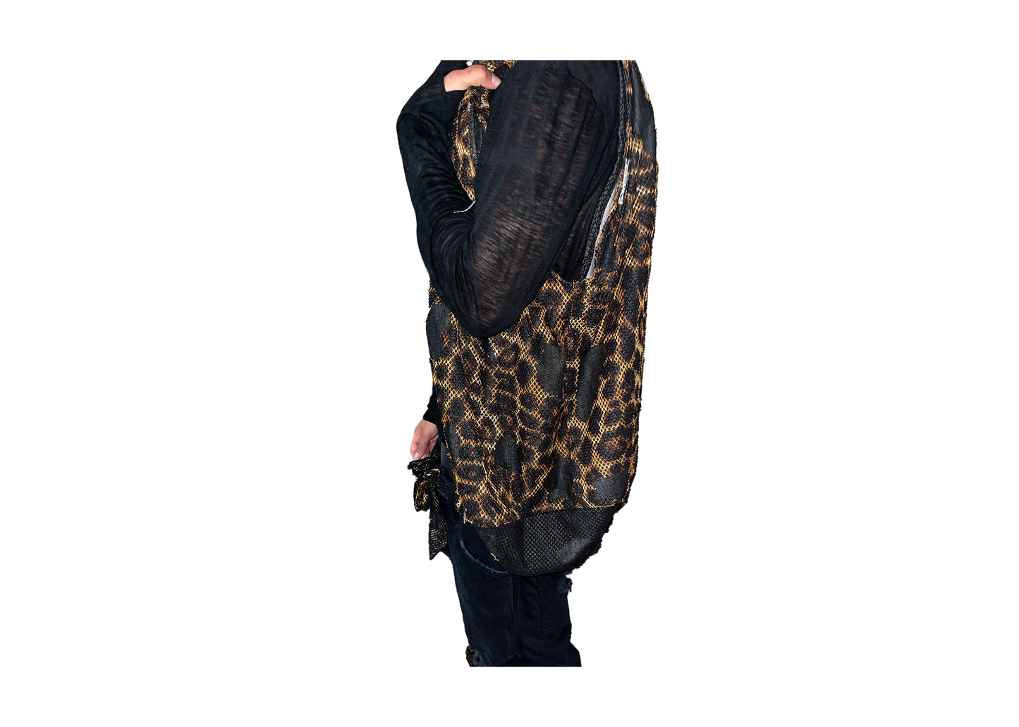 LEOPARD MESH DENIM BAG