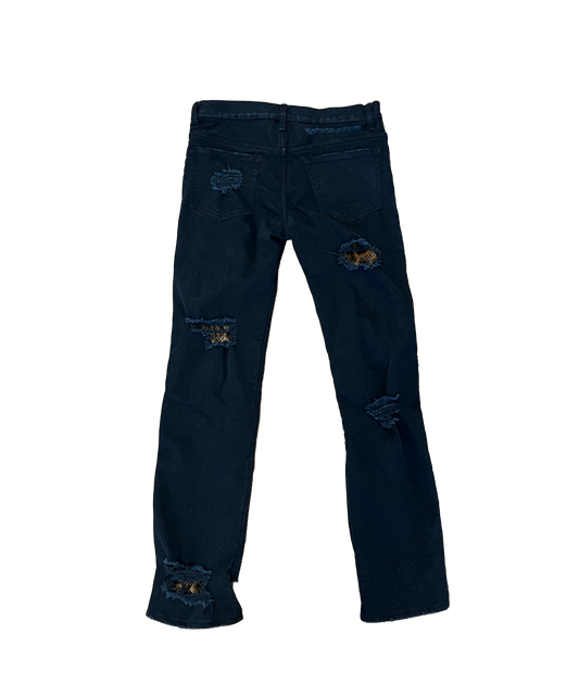 DISTRESSED LEOPARD DENIM